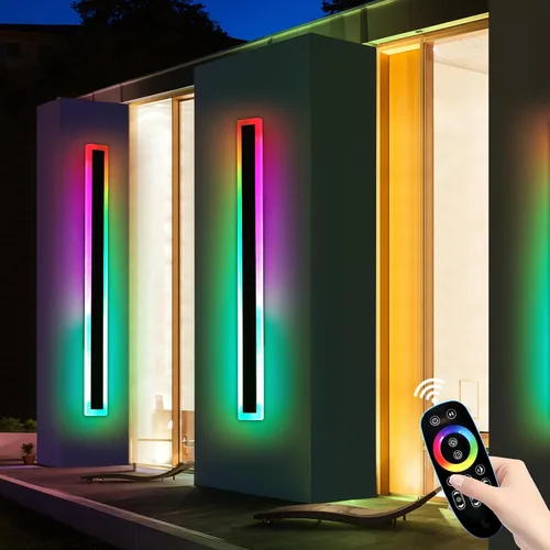 Miniatura 25 de Luz de pared exterior moderna de 47 pulgadas, accesorios de iluminación exterior de acrílico negro de 3000K, montaje en pared, luces de porche
