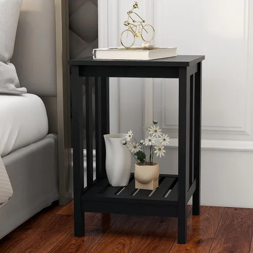 Miniatura 7 de TaoHFE Mesas auxiliares negras para sala de estar, soporte moderno, mesa auxiliar rústica y delgada con estante de almacenamiento abierto, mesita