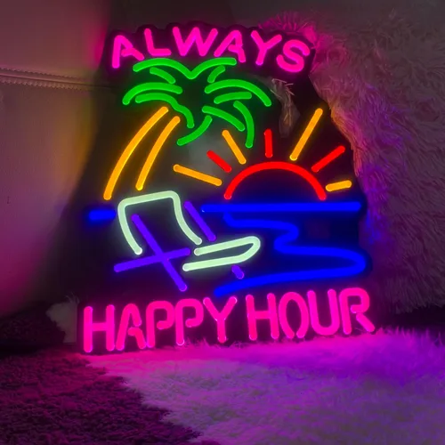 Miniatura 4 de Rompecabezas de 40 piezas de letrero de luz de neón Happy Hour, luz LED para cueva de hombres, letreros de pared para el hogar, regalos
