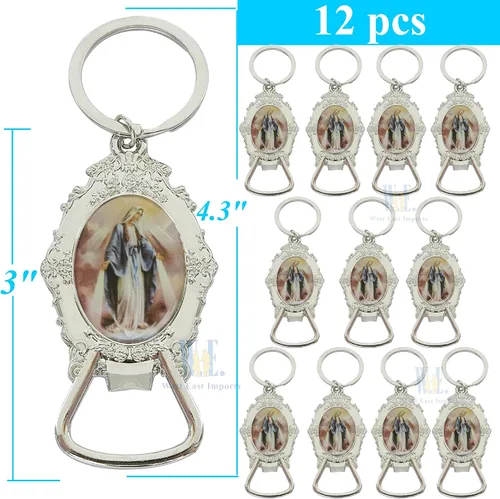 Miniatura 2 de Nuestra Señora de Gracia Llavero Abrebotellas (12 piezas) Virgen Milagrosa Llaveros Memoria Regalo Religioso Aniversario Iglesia Evento, plateado