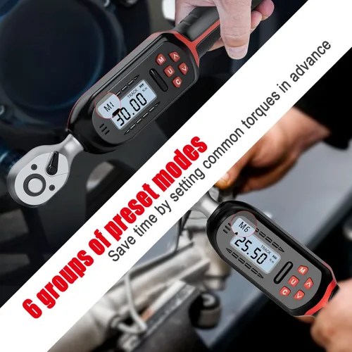 Miniatura 2 de VANPO Llave dinamométrica digital de 1/4 pulgadas, 1.1-22.1 pies-libras/1.5-30 Nm, con valores preestablecidos, 2% de precisión, timbre