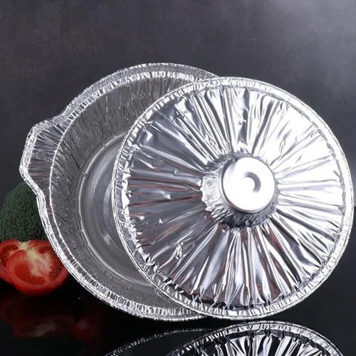 Miniatura 7 de ABOOFAN Sartén redonda de aluminio con tapas Ollas de papel de aluminio de 13 pulgadas Contenedor de alimentos desechable para microondas Contenedor