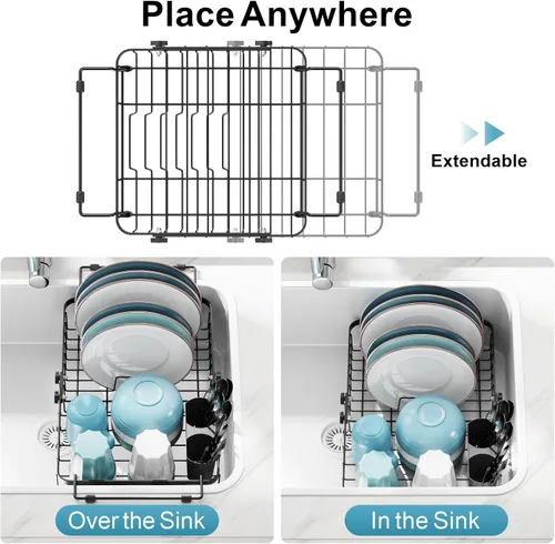 Miniatura 2 de GSlife - Escurridor de platos para colocar sobre el fregadero, capacidad expandible en el fregadero, con perilla de bloqueo y soporte