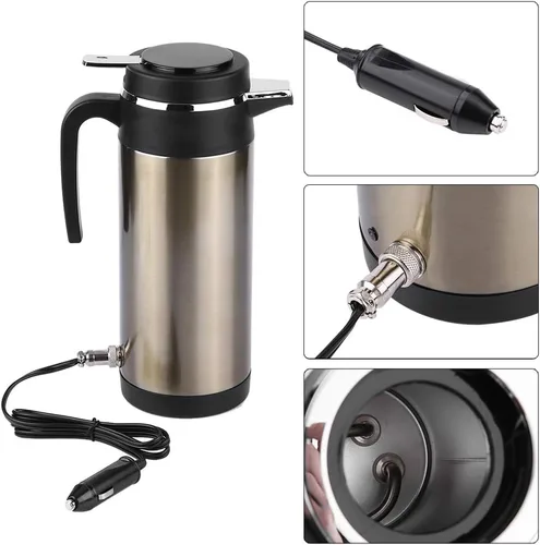 Miniatura 3 de Calentador de agua para automóvil de 12 V, calentador de taza de viaje de calentamiento rápido, acero inoxidable, eléctrico, 40.6 fl oz