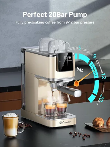 Miniatura 2 de RELEXNOW Máquina de café expreso, 20 bares, espumador de leche y panel LCD, máquina de café caliente y helado, máquina de café espresso de acero