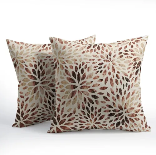 Miniatura 2 de Juego de 2 fundas de almohada de dalia rojo burdeos de 16 x 16 pulgadas, fundas de almohada geométricas rústicas de flores de algodón y lino