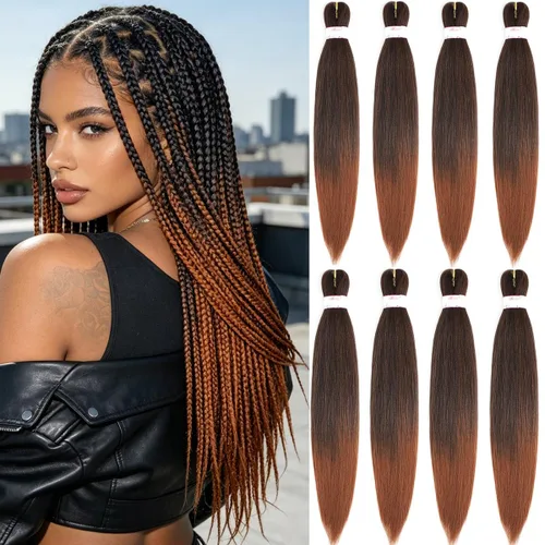 Miniatura 14 de BEFUNNY Cabello para Trenzar, Cabello para Trenzar Pre-Estirado, 24 Pulgadas 8 Paquetes Cabello Preestirado Ombré para Trenzas de Caja de Crochet
