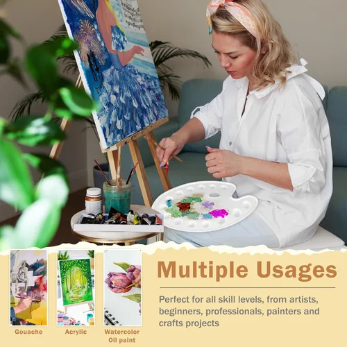 Miniatura 5 de DUGATO Paletas de Pintura Ovaladas Grandes (Paquete de 2, 14x10.5 pulgadas) - Bandejas de Mezcla de Plástico de 14 Pocillos para Acrílico, Óleo