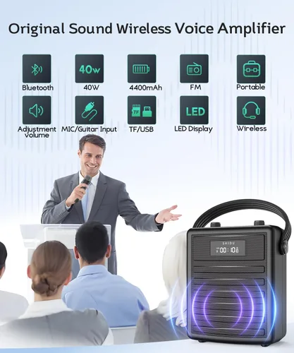 Miniatura 2 de SHIDU Amplificador de voz de 40 W con micrófono inalámbrico, sistema PA portátil con micrófono y altavoz inalámbricos, micrófono portátil Bluetooth