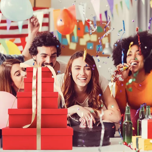 Miniatura 4 de Coobbar Cajas de regalo de graduación, paquete de 5 cajas cuadradas con tapa y papel de relleno triturado, cajas de regalo de varios tamaños, cajas