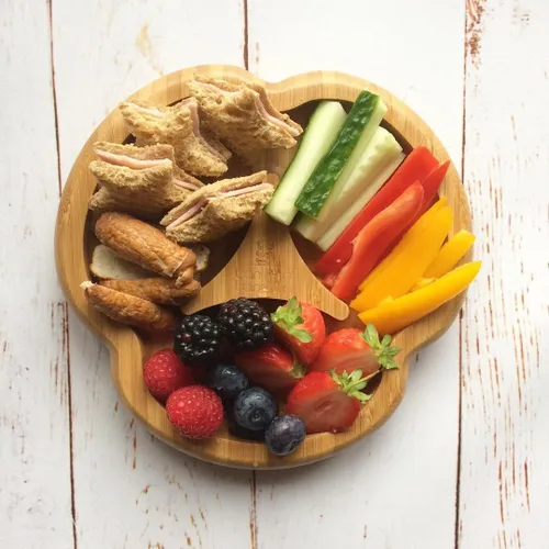 Miniatura 6 de bamboo bamboo Plato para bebés y niños pequeños para alimentación y destete, divisor de bambú con ventosa segura para bebés a partir de 6 meses Azul