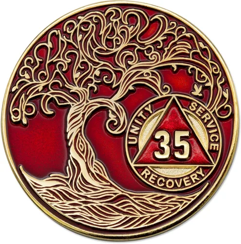 Miniatura 66 de 20 Year Sobriety Mint Twisted Tree of Life - Medallón de recuperación AA chapado en oro, fichas y fichas, color negro