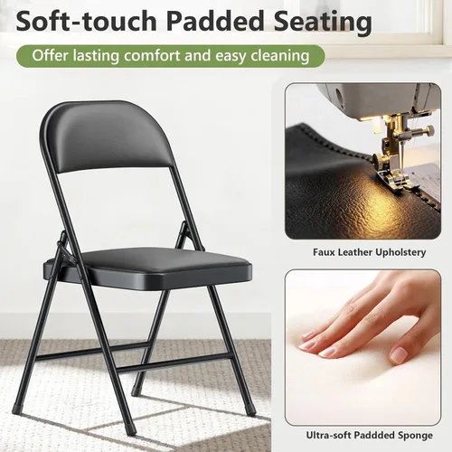 Miniatura 5 de Paquete de 2 sillas plegables, sillas de comedor plegables de piel sintética con asiento y respaldo acolchados, juego de sillas plegables