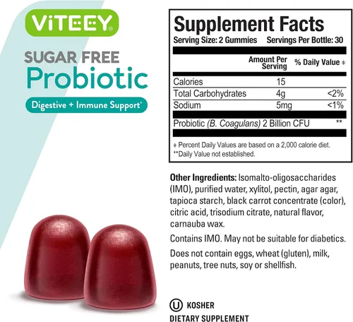 Miniatura 4 de Viteey - Gomitas probióticas para mujeres, hombres y adolescentes, 2 mil millones de UFC, sin azúcar Immune Booster, Digestive Support, Gut Health
