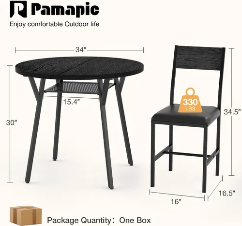 Miniatura 2 de Pamapic Juego de mesa de comedor redonda para 4, mesa de cocina y sillas para 4, mesa de pedestal circular de comedor, marco de metal sólido, ahorro