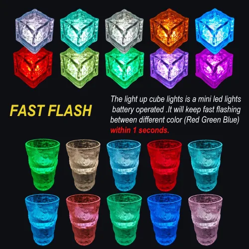 Miniatura 3 de Paquete de 120 cubitos de hielo iluminados, cubitos de hielo LED que brillan para bebidas con sensor de líquido, luces LED impermeables multicolor