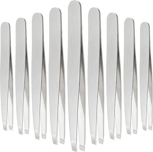 Miniatura 8 de Mudder Juego de 12 pinzas para cejas para cabello facial, pinzas de punta inclinada de acero inoxidable a granel para hombres y mujeres (multicolor)