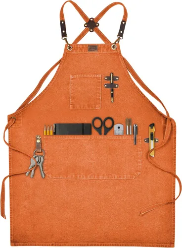 Miniatura 11 de LEATHER VILLAGE Delantales de chef para hombres y mujeres con bolsillos grandes, delantal de trabajo ajustable de lona de algodón con espalda Gris