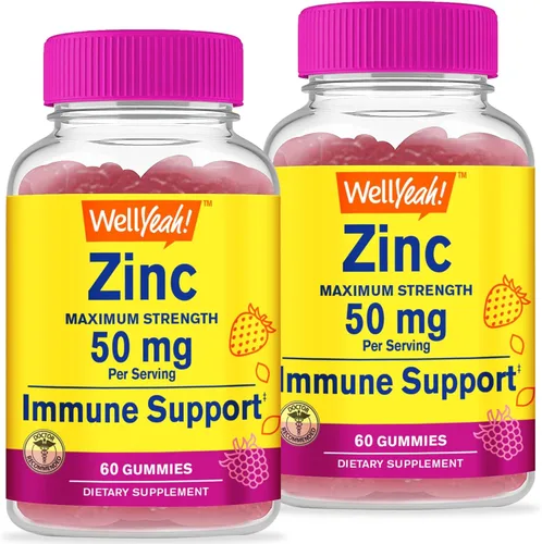 WellYeah Gomitas de zinc de 50 mg (paquete de 2) – Apoya la función inmune saludable y la salud antioxidante – Sabor natural de bayas – Sin gluten,