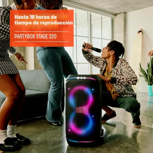 Miniatura 6 de JBL PartyBox Stage 320 - Altavoz portátil para fiestas con mango telescópico y ruedas anchas y resistentes, potente sonido JBL Pro, espectáculo