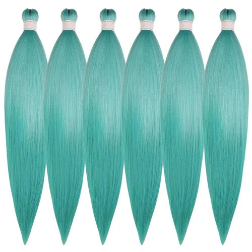 Miniatura 28 de Cabello trenzado verde azulado preestirado, hipoalergénico, sintético, color azul aguamarina, para trenzas y giros, extensiones de cabello largo
