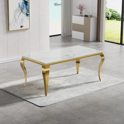 Miniatura 20 de Mesa de comedor de cristal de 51 pulgadas, mesa de comedor para 4-6, mesa de cocina dorada con patas de metal superior de vidrio templado