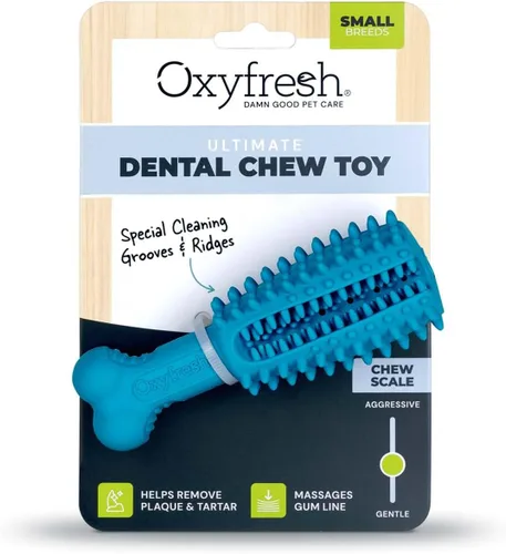 Oxyfresh Juguete dental masticable para perros, el mejor juguete de limpieza de dientes de perro, un simple juguete de mordida y cepillo que ayuda a