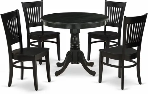 Miniatura 8 de East West Furniture ANVA3-BLK-C - Juego de mesa de comedor moderno de 3 piezas que contiene una mesa de cocina redonda con pedestal y 2 sillas