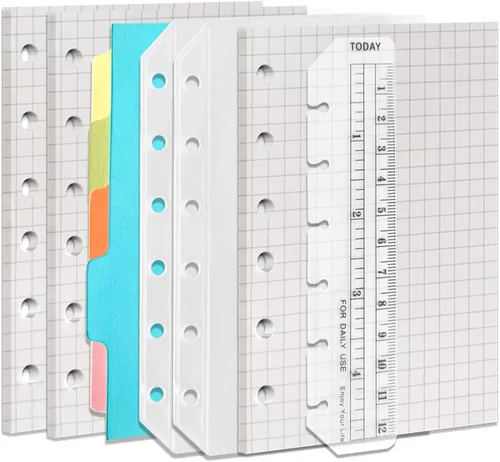 Miniatura 10 de DY.2ten Juego de cuadernos recargables, paquete de 3 papeles de repuesto forrados, bolsillos transparentes con cremallera, divisores, pestañas
