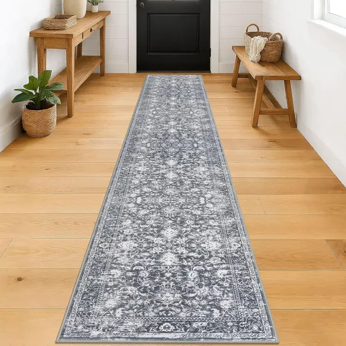 Miniatura 60 de KILOCOCO Alfombra lavable de 2 x 3 para entrada, estampado floral vintage, suave, antideslizante, azul, alfombras de cocina, tapete