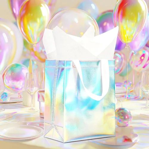 Miniatura 7 de KeerxunBag 12 piezas de bolsas de regalo reutilizables (incluye papel de seda) Bolsa de regalo con asa para cumpleaños, fiestas, días festivos