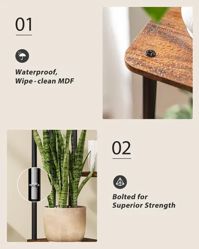 Miniatura 7 de GENTINGBRO Soporte alto para plantas de interior de 4 niveles para múltiples plantas, soporte de madera para plantas, estante de madera, estantería