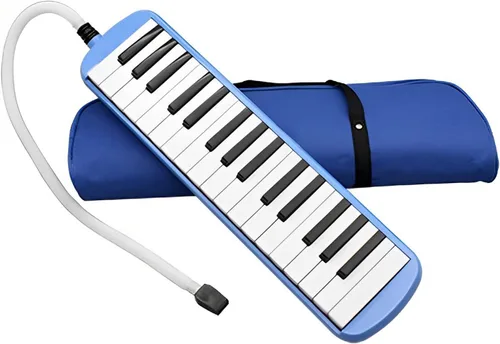 Melodica - Pianica portátil de 32 teclas con bolsa de transporte, boquillas cortas y largas para principiantes, regalo para niños, color azul