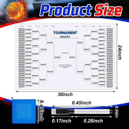 Miniatura 3 de Pasimy Tablero de soporte de torneo de baloncesto para 64 equipos, 24 x 36 pulgadas, reutilizable, para equipo deportivo, borrado en seco, en blanco