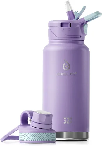 Miniatura 12 de IDEUS Botella de agua aislada de 12 onzas, botella de agua aislada de acero inoxidable para la escuela, botellas aisladas con pajitas a prueba