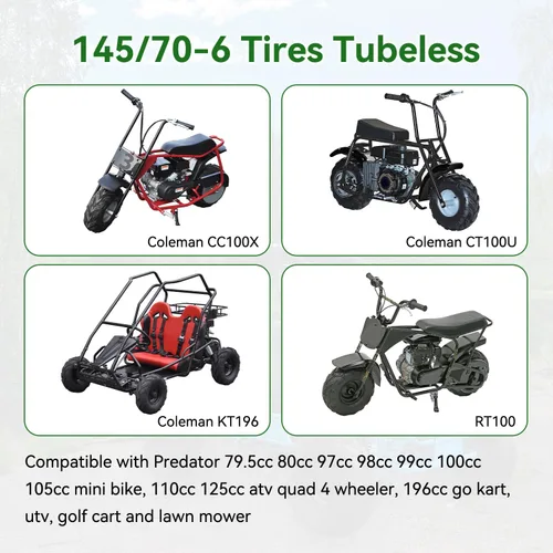 Miniatura 5 de 145/70-6 145 70 6 Neumático Sin Cámara Compatible con Coleman CT100U CC100X Mini Bicicleta KT196 Go Kart Baja Doodle Bug DB30 GMB100 Motovox Mega
