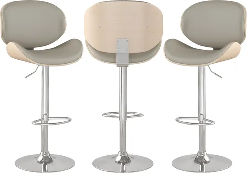 Miniatura 23 de Juego de 2 taburetes de bar giratorios ajustables, modernos taburetes de bar de madera curvada con base de metal grande y reposapiés, silla de bar