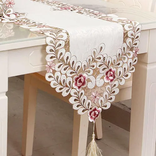 Miniatura 2 de LeLehome - Mantel de encaje bordado con flores color café