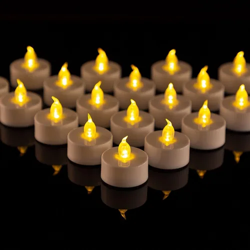 Miniatura 20 de Velas de té sin llama, paquete de 50 velas LED, realistas y brillantes, parpadeantes, de larga duración, 200 horas para festividades, fiestas, Azul