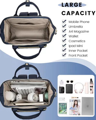 Miniatura 3 de LOVEVOOK Mochila de moda para mujer, Beige-azul-marrón, Bolso mochila de moda