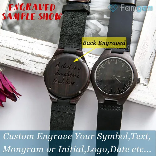 Miniatura 2 de Famgem - Reloj de pulsera para hombre con grabado de madera, correa de cuero personalizada, correa de cuero