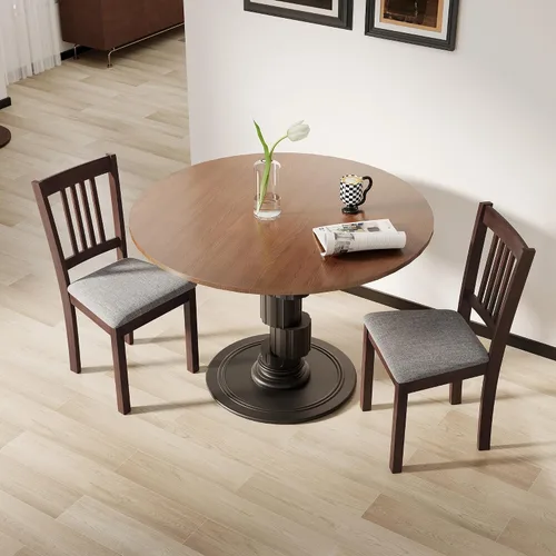 Miniatura 9 de HOMCOM - Juego de 2 sillas de comedor tapizadas con marco de madera de caucho, asiento acolchado y respaldo de listones para sala de estar, comedor