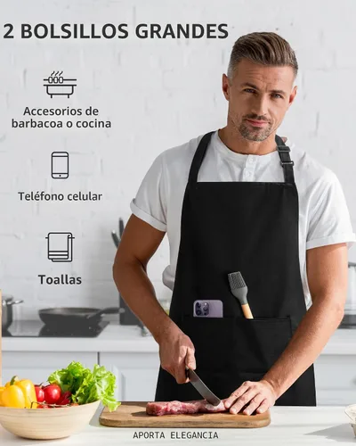 Miniatura 7 de Syntus Chef Apron for Men Women Kitchen Cooking Apron with Pockets, Adjustable Bib Aprons Stain Resistant