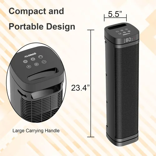 Miniatura 7 de Calentador de espacio para uso en interiores - Calentadores eléctricos de 24 pulgadas y 1500 W con termostato, oscilación de 70°, 5 modos, control