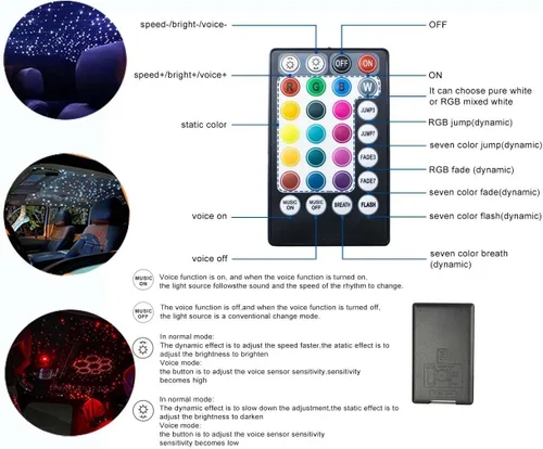 Miniatura 5 de AZIMOM Uso del automóvil 6W RGBW 550pcs 0.03in 13.1ft Luces de fibra óptica Starlight Kit de luz de techo Kit de luz de techo Resplandor final Cable