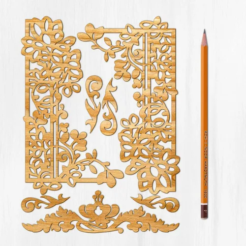 Miniatura 23 de Ajoure Lasercut Embelishments # Art Nouveau - Marcos de borde con patrón floral, chapa vintage, madera aglomerada, silueta de madera contrachapada
