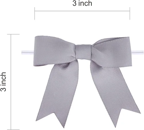 Miniatura 2 de Meseey 50 lazos de grogrén de 3 pulgadas, color gris plateado, preatados, para bolsas de golosinas, cesta de envoltura de regalo, boda, baby shower