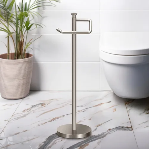 Miniatura 2 de Gatco 1435SN - Soporte independiente para papel higiénico, 23.68 pulgadas de alto, soporte para rollo de papel higiénico de níquel satinado con base