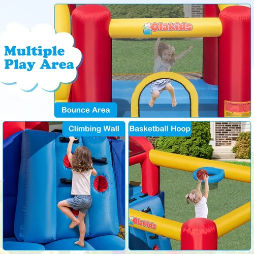 Miniatura 3 de OLAKIDS Tobogán acuático inflable, parque acuático 8 en 1 con 2 toboganes, pared de escalada, pistola de agua, borde de baloncesto, carrera