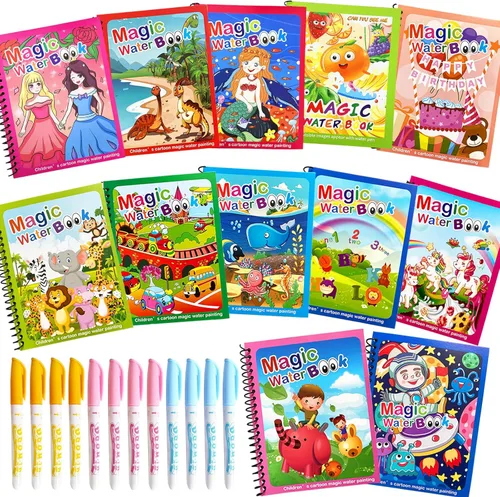 Miniatura 8 de Dduolammng Paquete de 12 Libros para Colorear con Agua, Libro de Pintura con Agua Reutilizable para Niños Pequeños, Kits de Aprendizaje Educativo